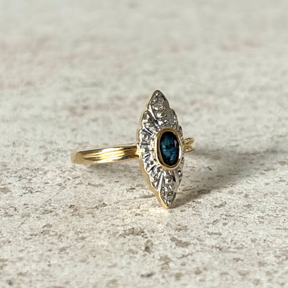Bague Marquise Vintage - Or Jaune 750 Saphir & Diamants