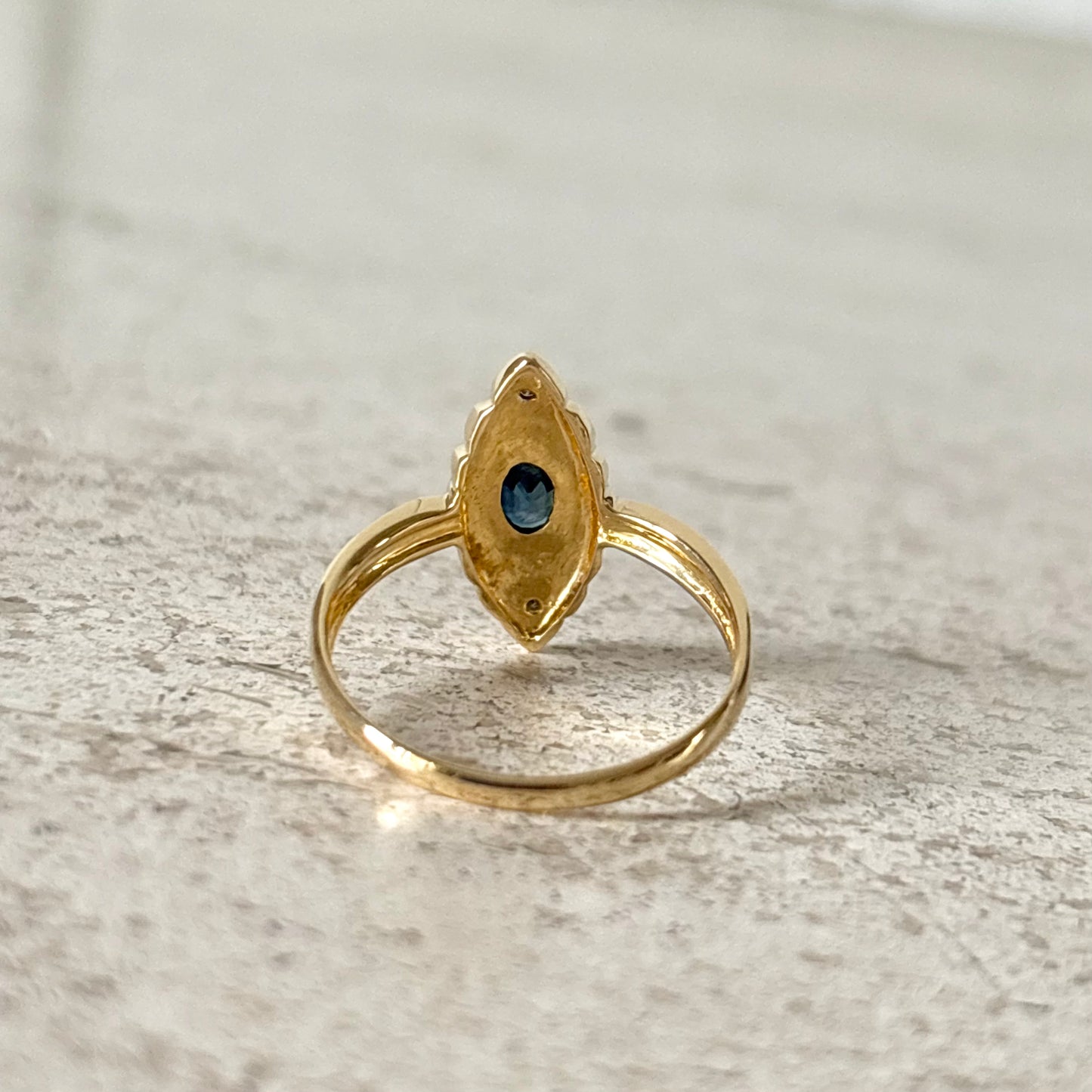 Bague Marquise Vintage - Or Jaune 750 Saphir & Diamants