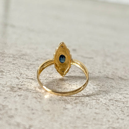 Bague Marquise Vintage - Or Jaune 750 Saphir & Diamants