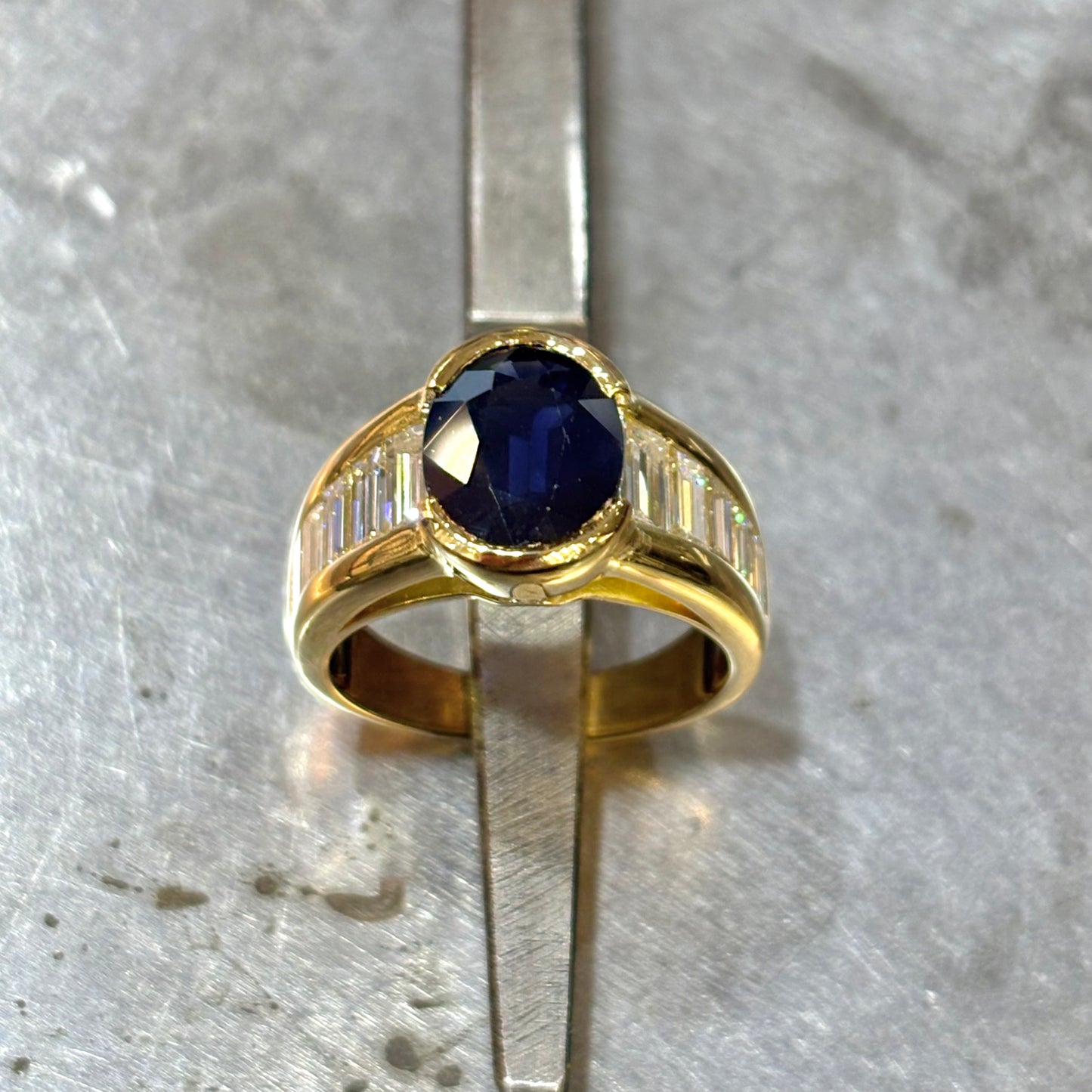 Bague Rivière - Or Jaune 750 Saphir & Diamants