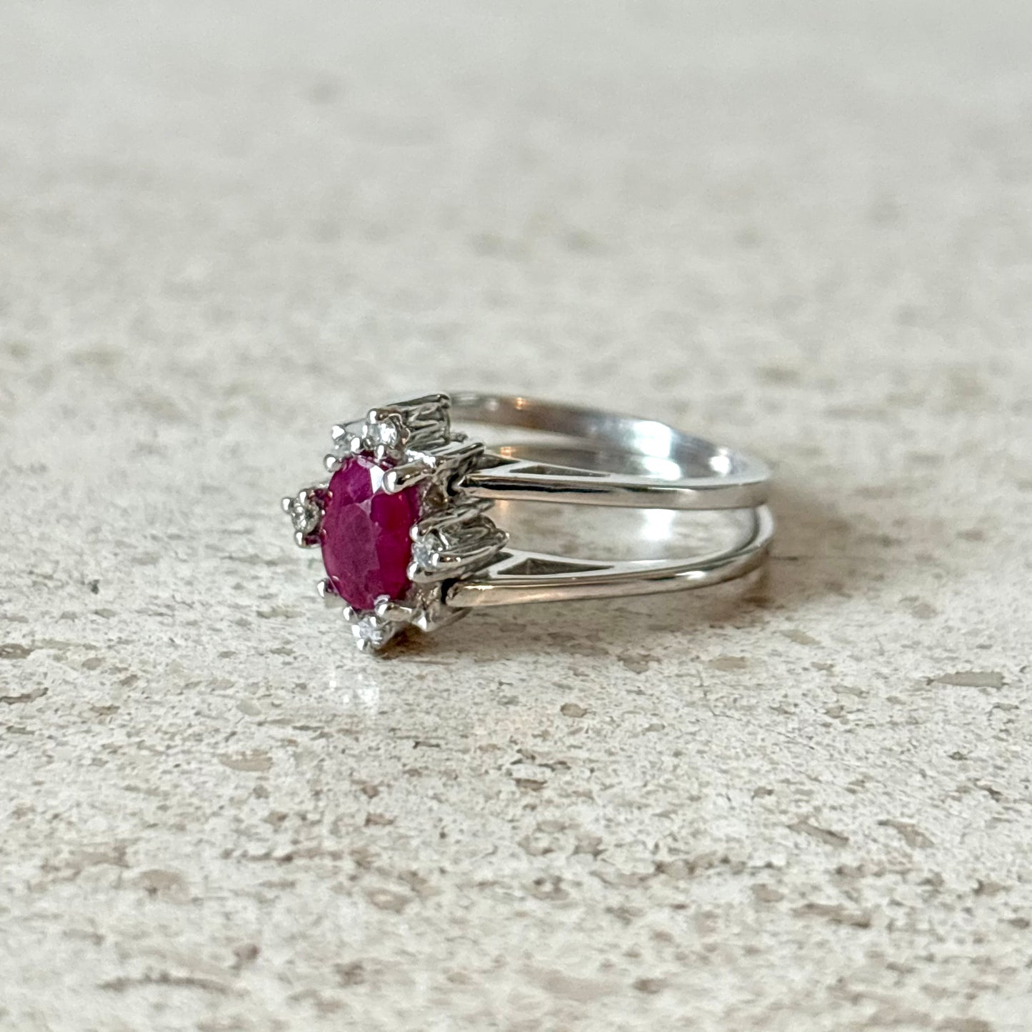 Bague Réversible Vintage - Or Blanc 585 Rubis & Diamants