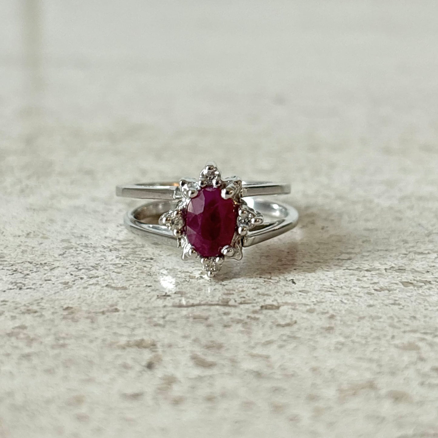 Bague Réversible Vintage - Or Blanc 585 Rubis & Diamants