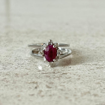 Bague Réversible Vintage - Or Blanc 585 Rubis & Diamants