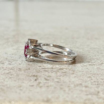 Bague Réversible Vintage - Or Blanc 585 Rubis & Diamants