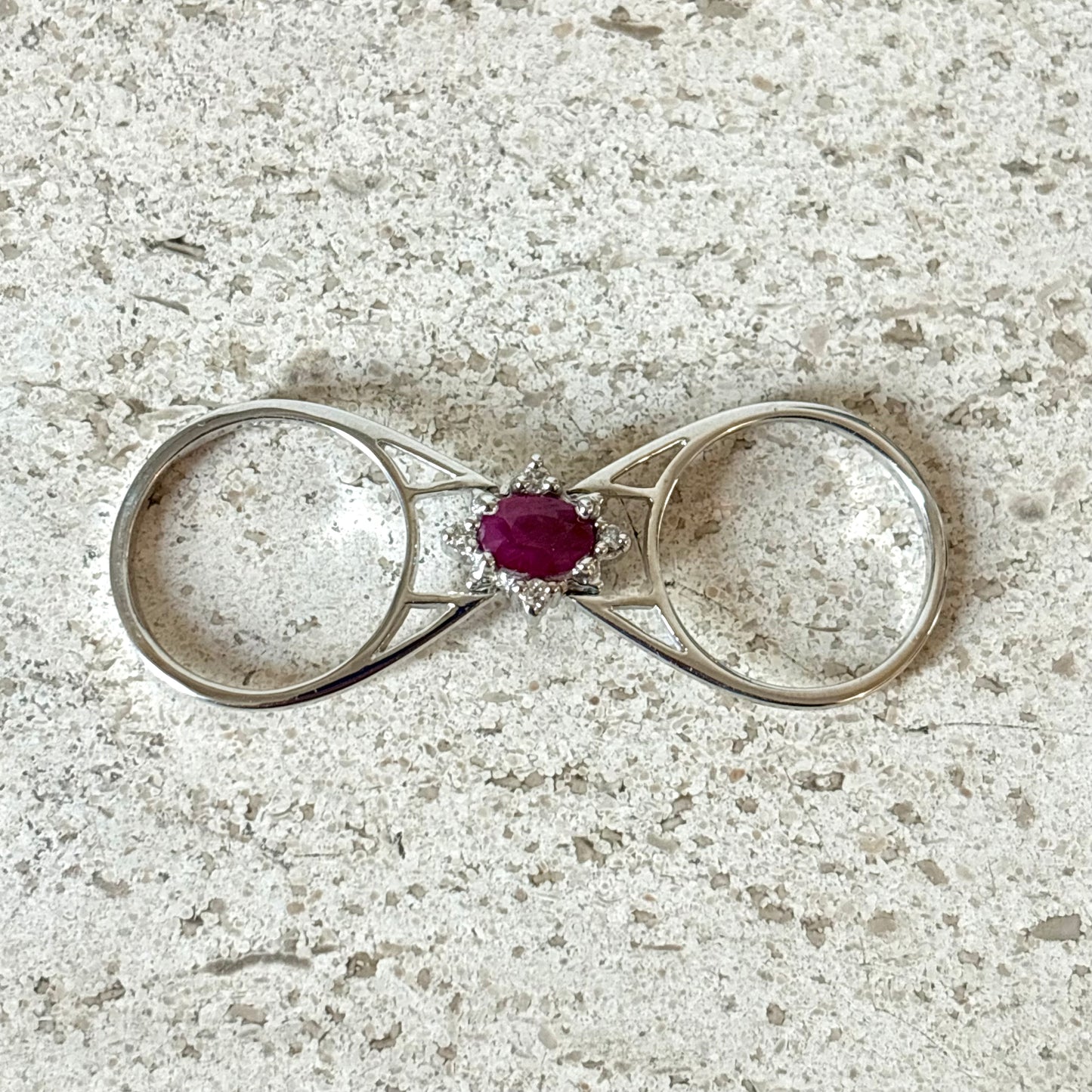 Bague Réversible Vintage - Or Blanc 585 Rubis & Diamants