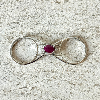 Bague Réversible Vintage - Or Blanc 585 Rubis & Diamants