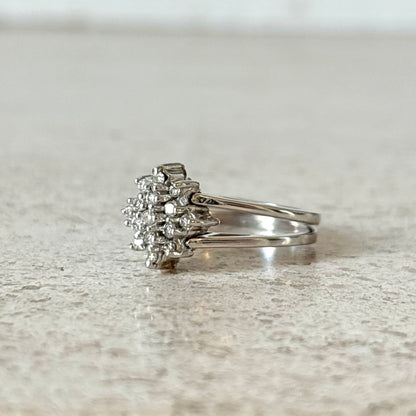 Bague Réversible Vintage - Or Blanc 585 Rubis & Diamants