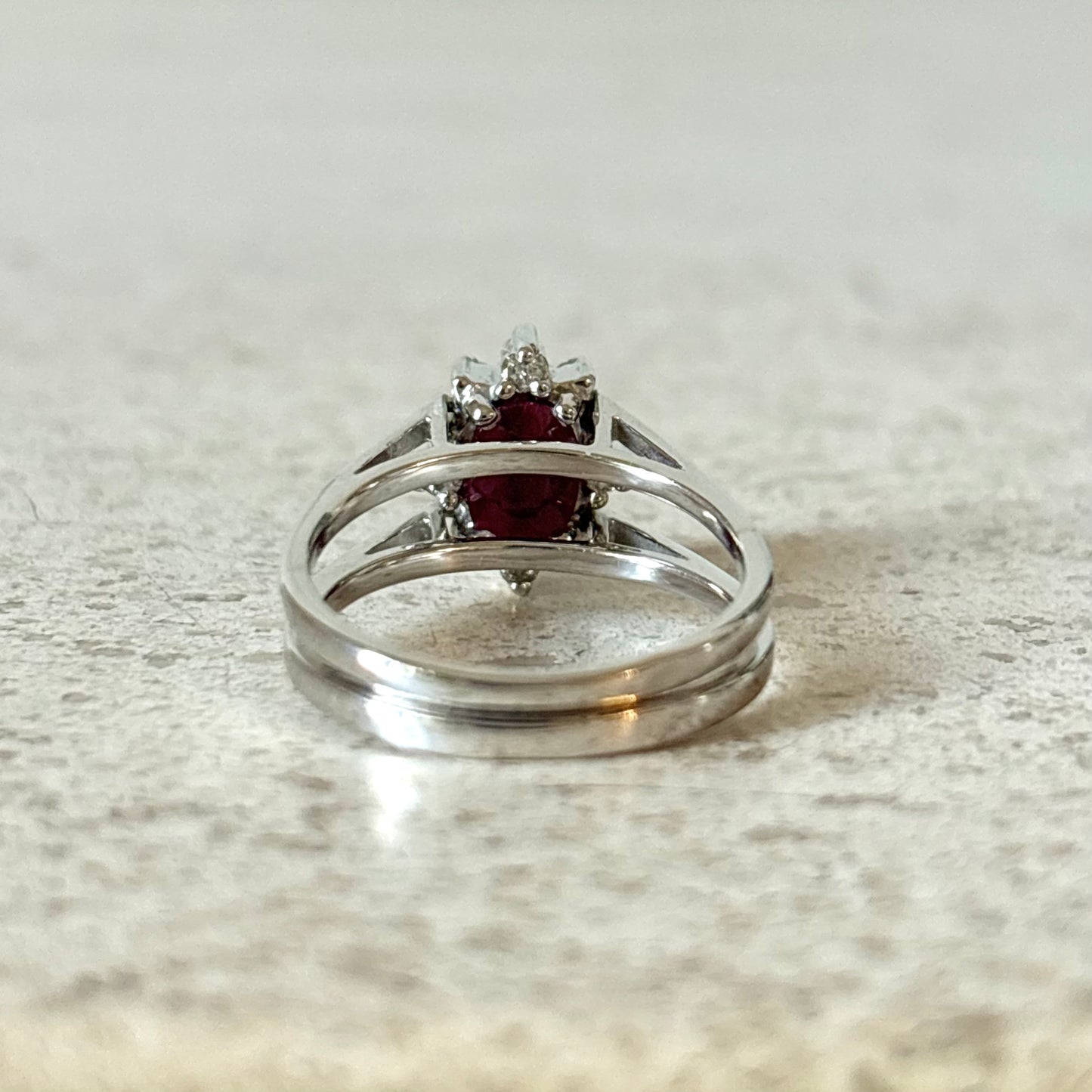 Bague Réversible Vintage - Or Blanc 585 Rubis & Diamants