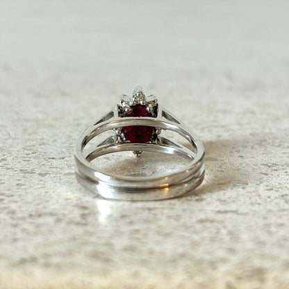 Bague Réversible Vintage - Or Blanc 585 Rubis & Diamants