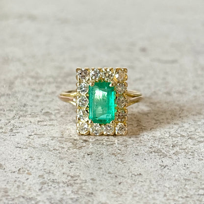 Bague Marguerite Vintage - Or Jaune 750 Émeraude & Diamants