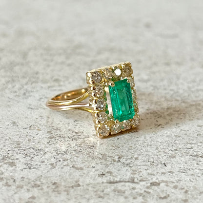 Bague Marguerite Vintage - Or Jaune 750 Émeraude & Diamants