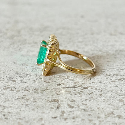 Bague Marguerite Vintage - Or Jaune 750 Émeraude & Diamants