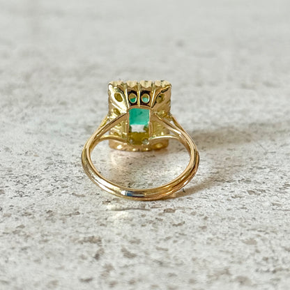 Bague Marguerite Vintage - Or Jaune 750 Émeraude & Diamants