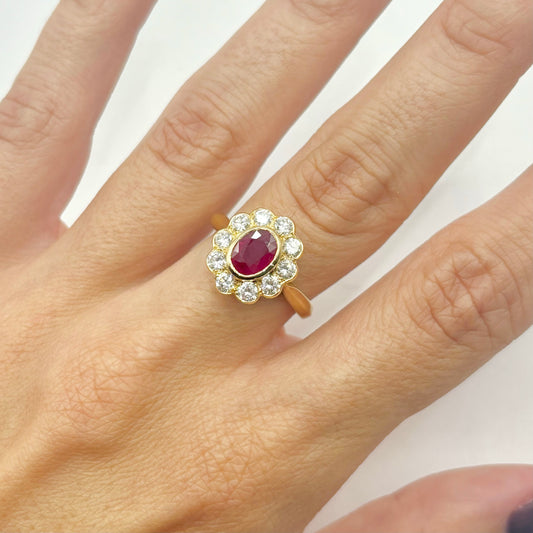 Bague Marguerite - Or Jaune 750 Rubis & Diamants