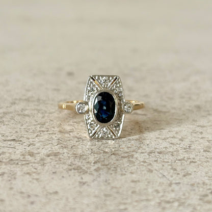 Bague Vintage - Or Jaune/Blanc 750 Saphir & Diamants