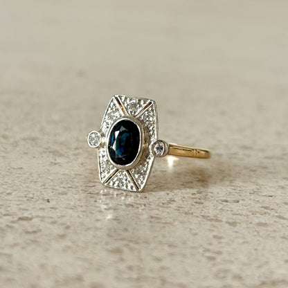 Bague Vintage - Or Jaune/Blanc 750 Saphir & Diamants