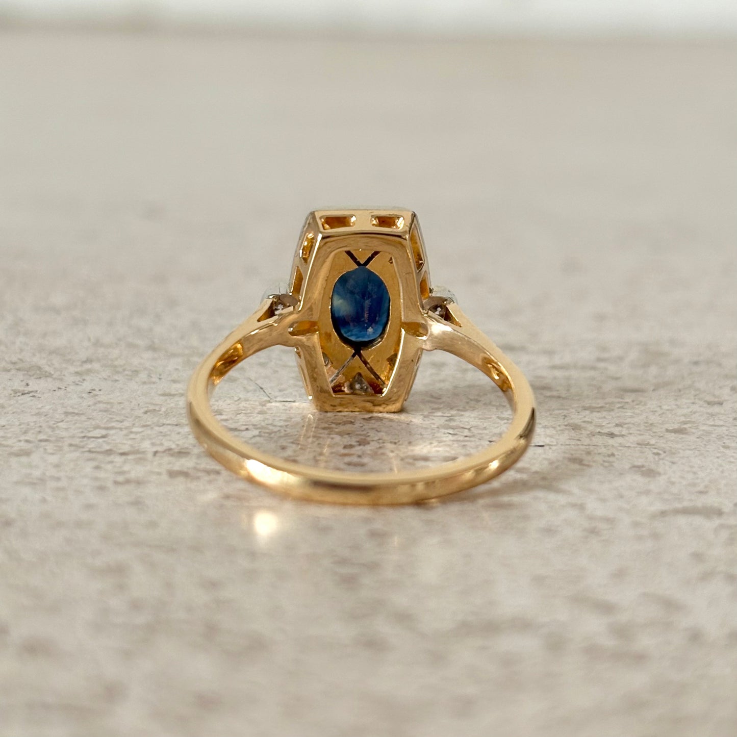 Bague Vintage - Or Jaune/Blanc 750 Saphir & Diamants