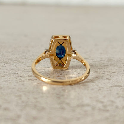 Bague Vintage - Or Jaune/Blanc 750 Saphir & Diamants
