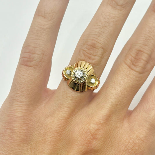 Vintage Tank Ring - 750 Yellow Gold &amp; Diamonds