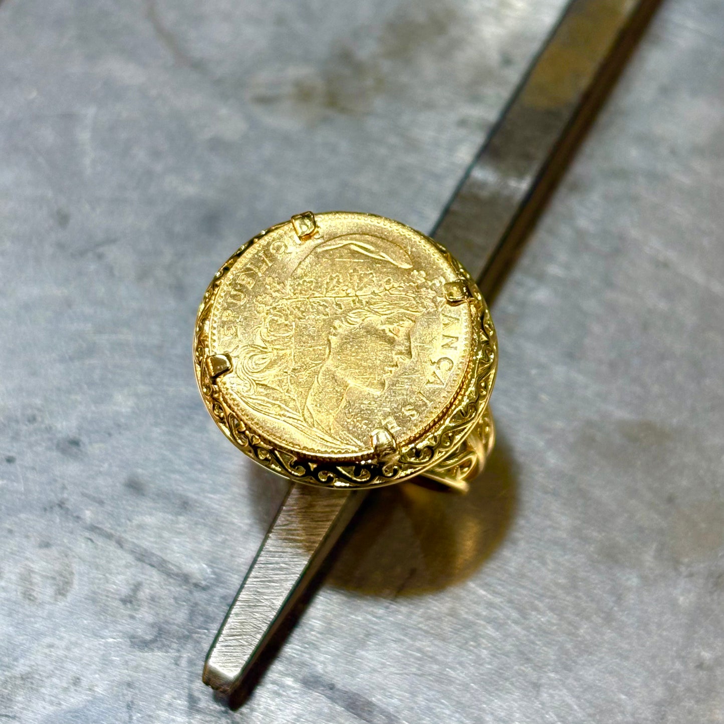 Bague Pièce - Or Jaune 750 & Pièce 10 Francs Marianne Coq