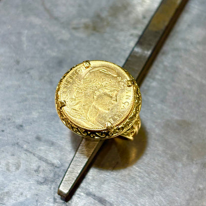 Bague Pièce - Or Jaune 750 & Pièce 10 Francs Marianne Coq
