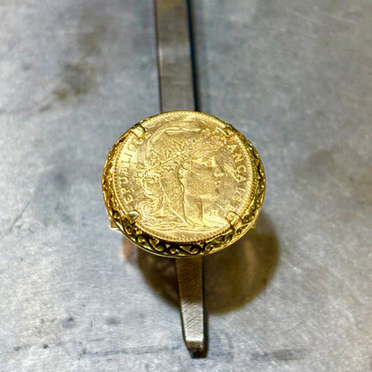 Bague Pièce - Or Jaune 750 & Pièce 10 Francs Marianne Coq