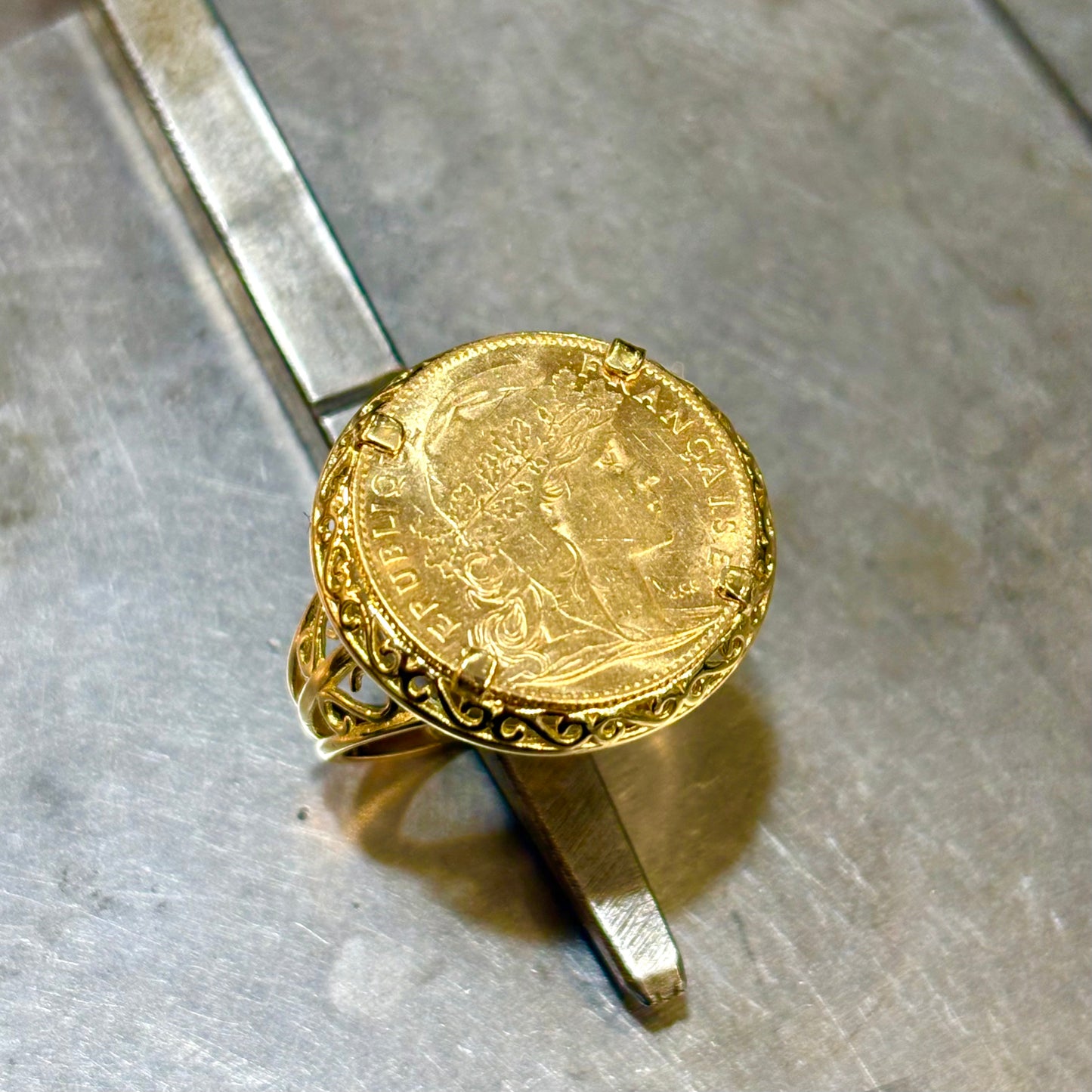 Bague Pièce - Or Jaune 750 & Pièce 10 Francs Marianne Coq