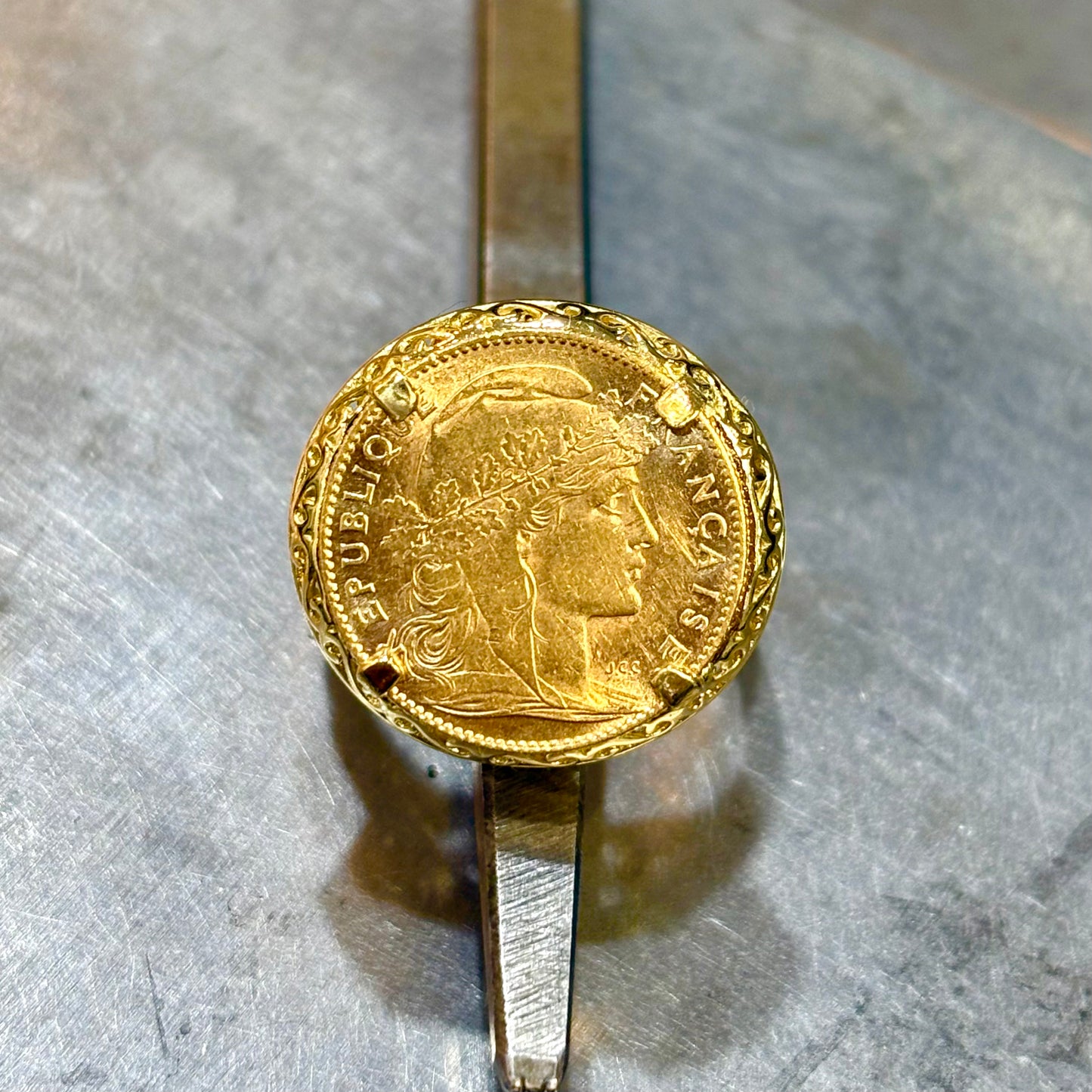 Bague Pièce - Or Jaune 750 & Pièce 10 Francs Marianne Coq