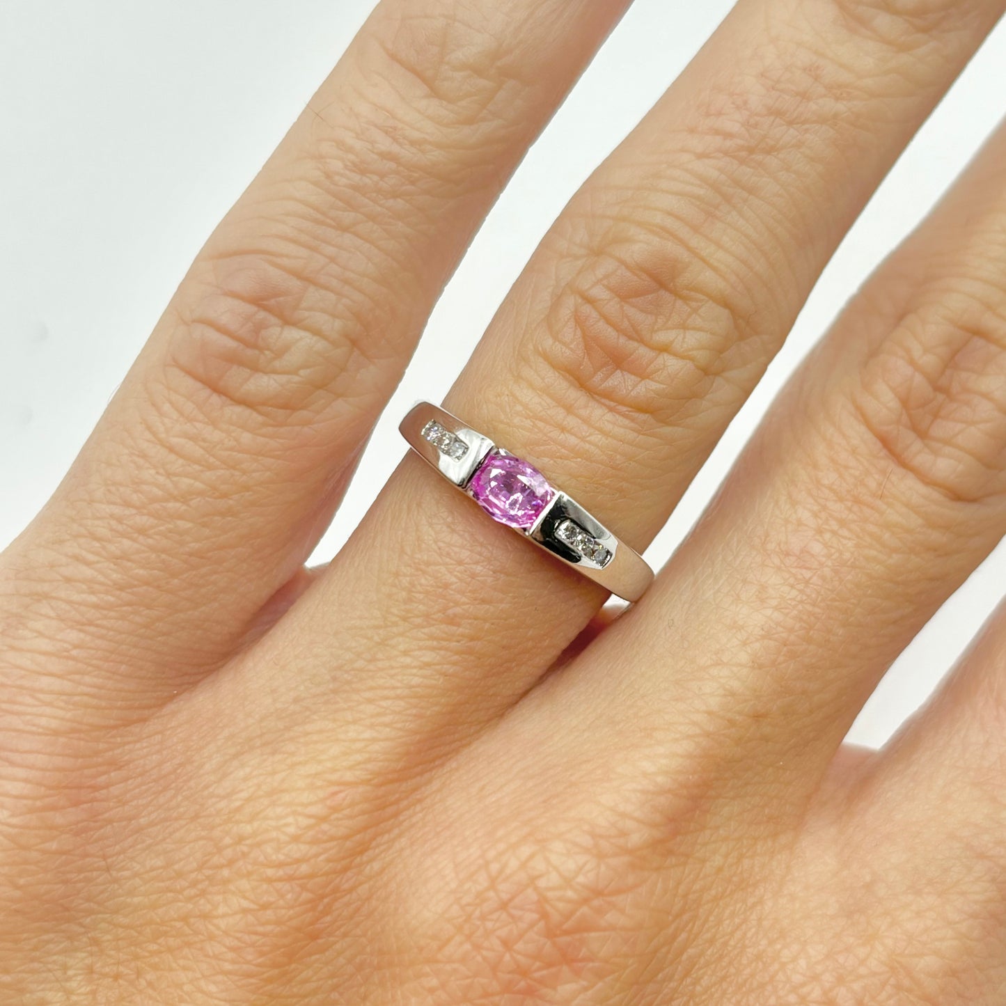 Bague - Or Blanc 750 Saphir Rose & Diamants