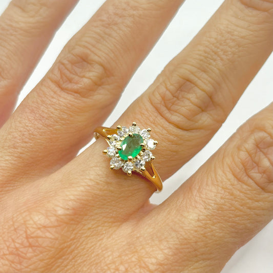 Bague Marguerite - Or Jaune 750 Émeraude & Diamants