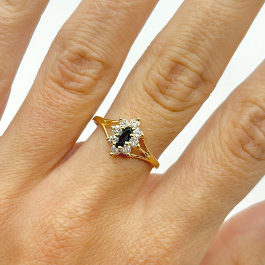 Bague Marguerite Marquise - Or Jaune 750 Saphir & Diamants