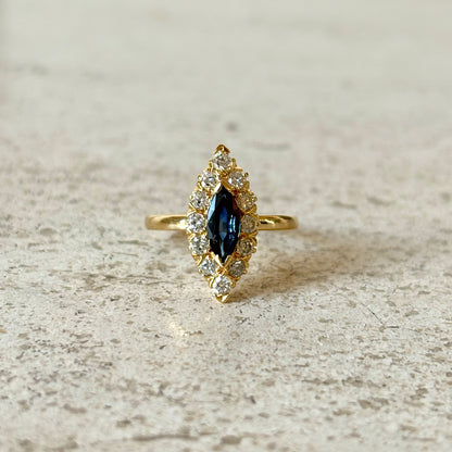 Bague Marquise Marguerite - Or Jaune 750 Saphir & Diamants