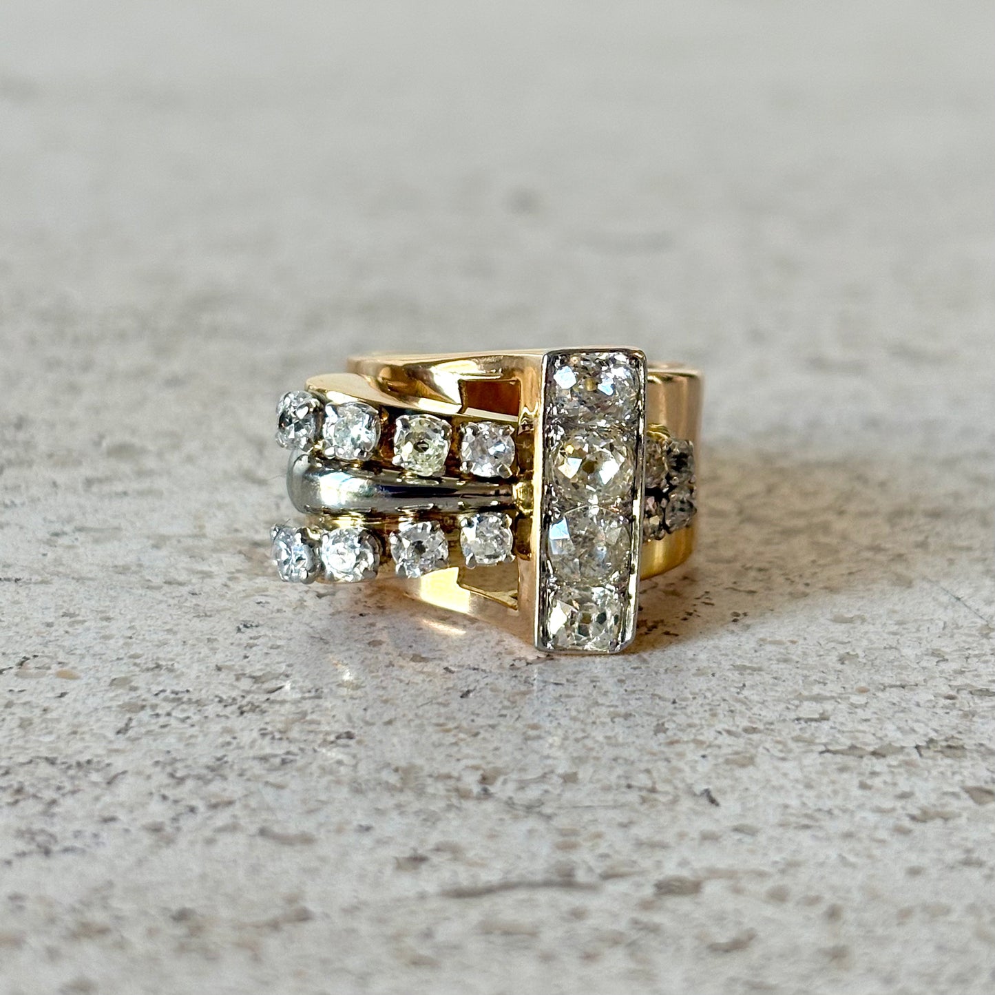 Bague Tank Art Déco - Or Jaune 750 & Diamants