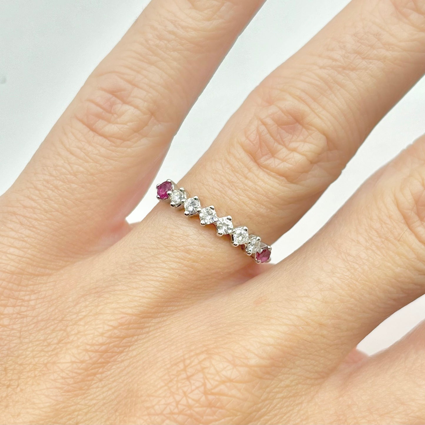 Alliance Ring - 750 White Gold Diamonds &amp; Rubies 