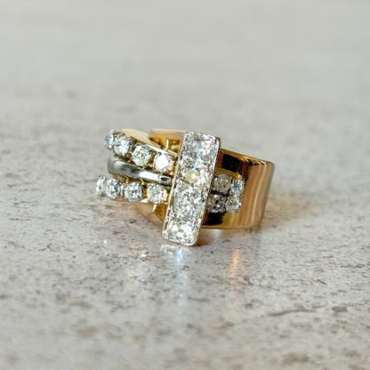 Bague Tank Art Déco - Or Jaune 750 & Diamants