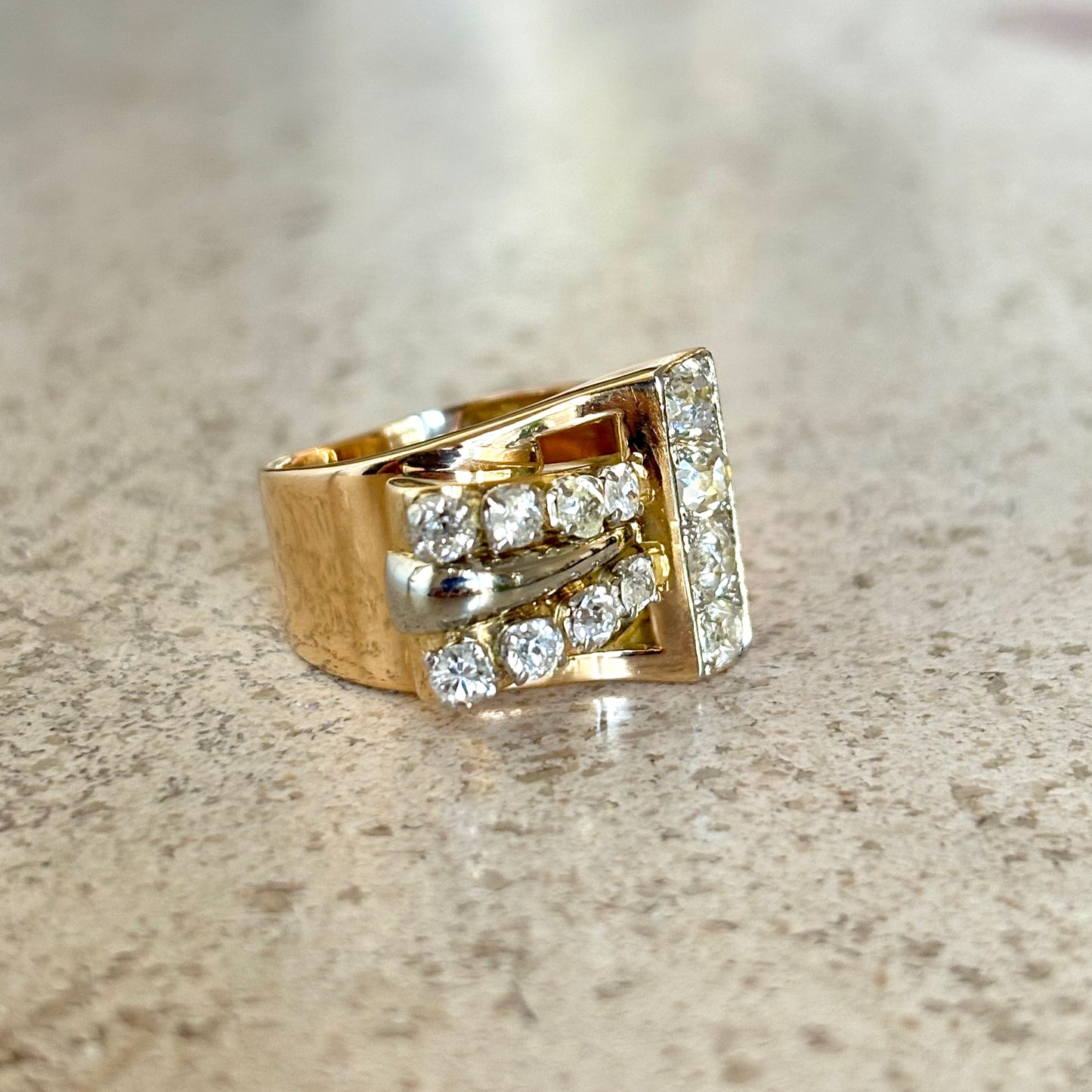 Bague Tank Art Déco - Or Jaune 750 & Diamants