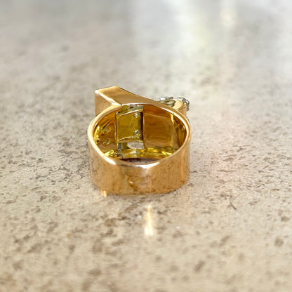 Bague Tank Art Déco - Or Jaune 750 & Diamants