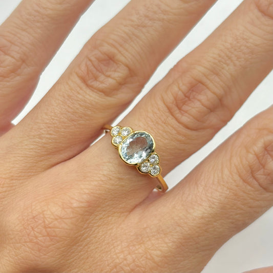 Nausicaä Ring - 750 Yellow Gold Aquamarine &amp; Diamonds