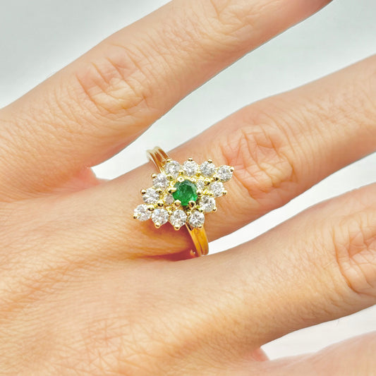 Bague Marguerite - Or Jaune 750 Émeraude & Diamants