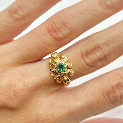 Vintage Art Nouveau Ring - 750 Yellow Gold &amp; Emerald