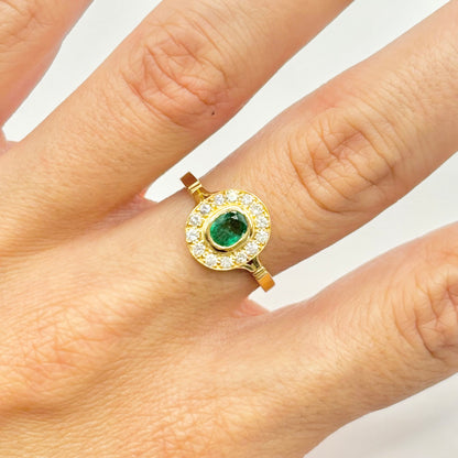 Bague Marguerite - Or Jaune 750 Émeraude & Diamants