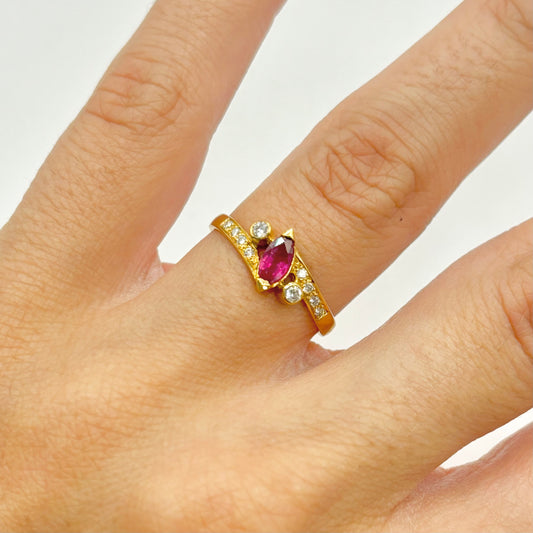 Bague Trilogie - Or Jaune 750 Rubis & Diamants