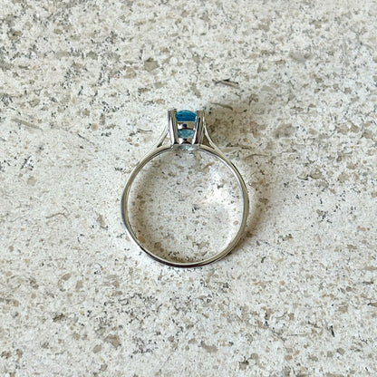 Bague - Or Blanc 750 Diamants & Aigue-Marine