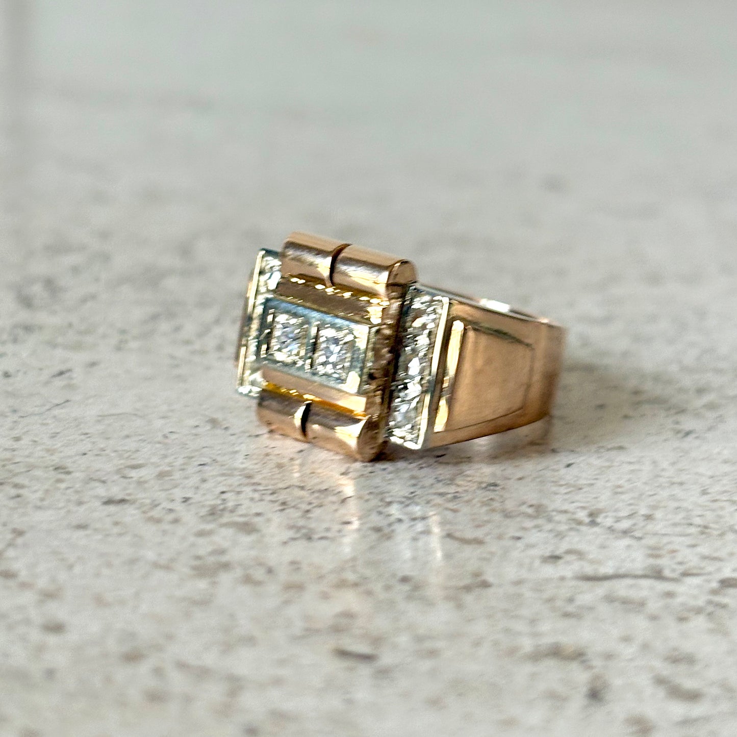 Bague Tank Art Déco - Or Jaune 750 & Diamants