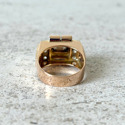 Bague Tank Art Déco - Or Jaune 750 & Diamants