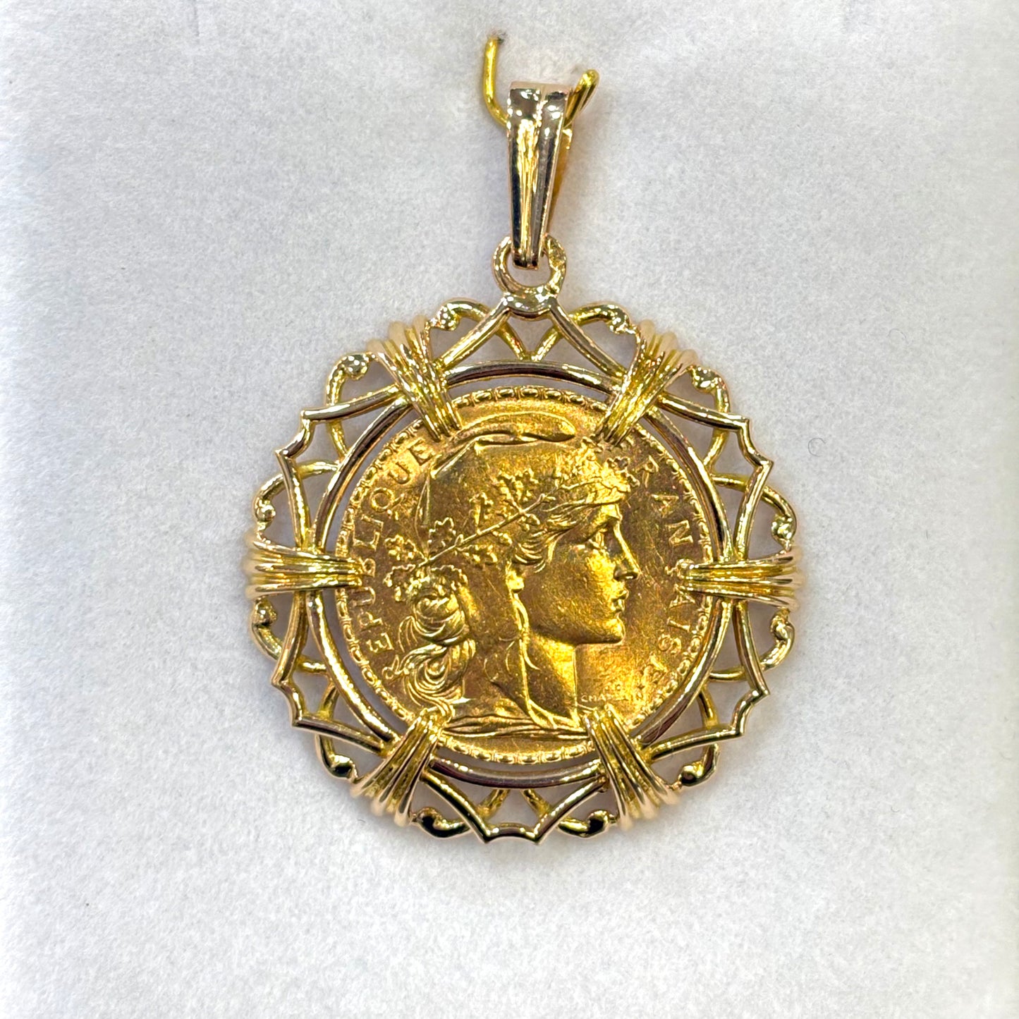 Pendentif Pièce - Or Jaune 750 & Pièce 20 Francs Marianne Coq