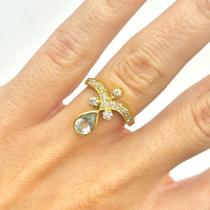 Art Deco Ring - 750 Yellow Gold Topaz &amp; Diamonds