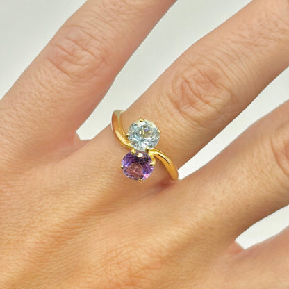 Toi et Moi Ring - 750 Yellow Gold Amethyst &amp; Topaz