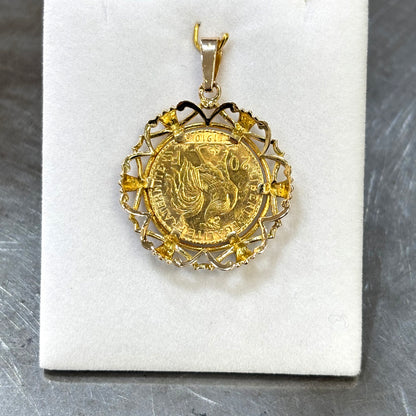 Pendentif Pièce - Or Jaune 750 & Pièce 20 Francs Marianne Coq