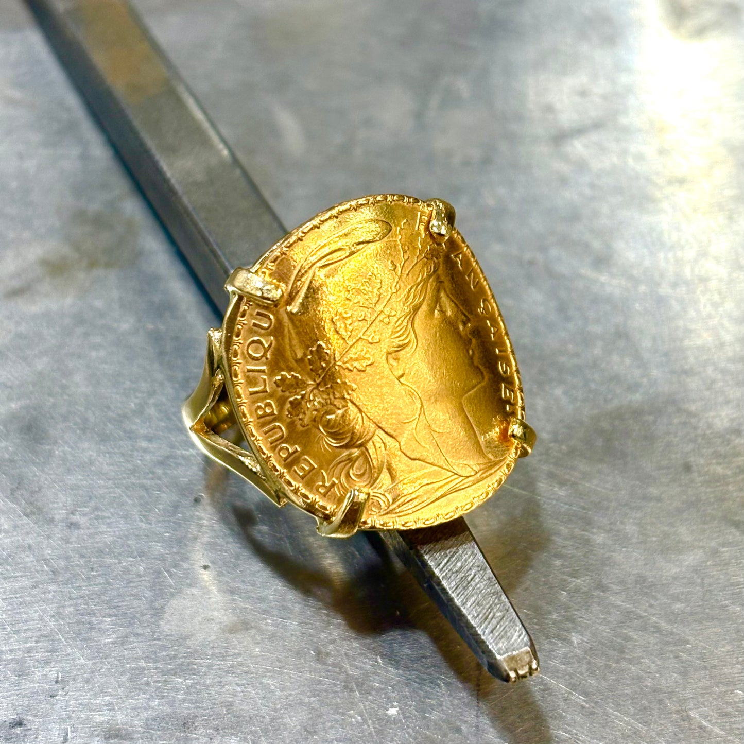 Bague Pièce - Or Jaune 750 & Pièce Or 20 Francs Marianne Coq